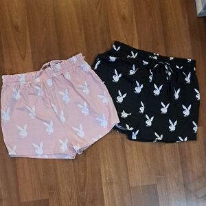 PLAYBOY Pink and Black Bunny Print Pajama Shorts